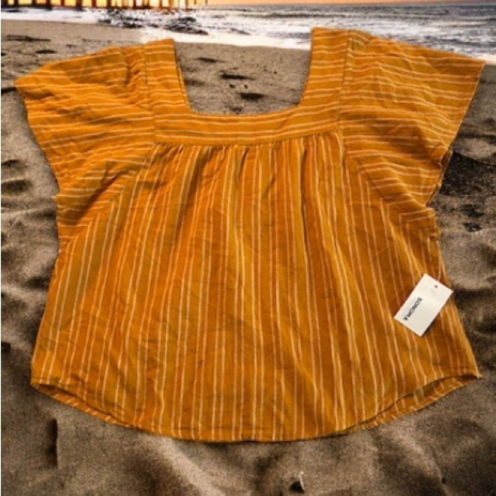 NWT Sonoma Women’s Blouse Pullover Striped Flutter Sleeve Square Neck